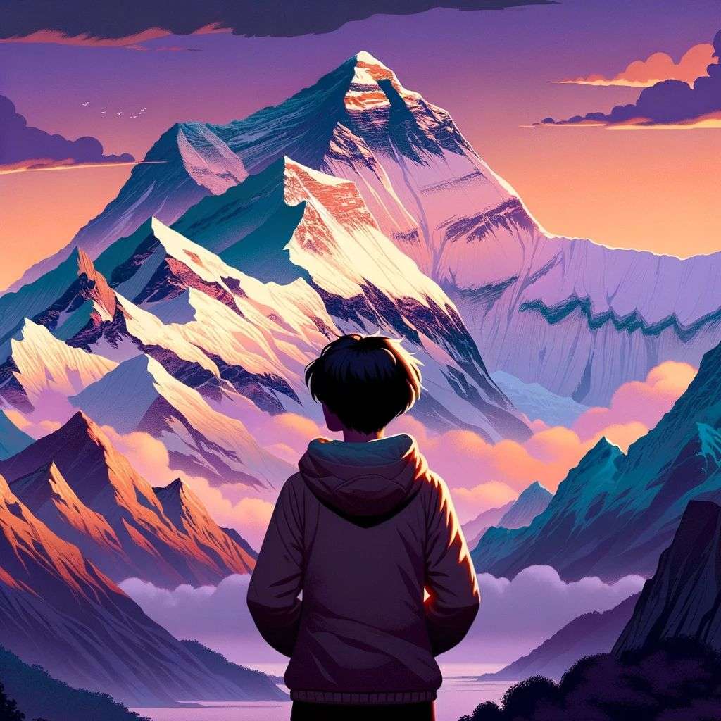 someone gazing at Mount Everest, digital art, infinity